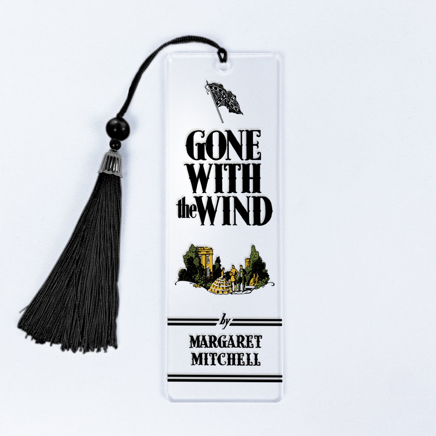 Gone With the Wind bookmark with black tassel and illustrated book cover design