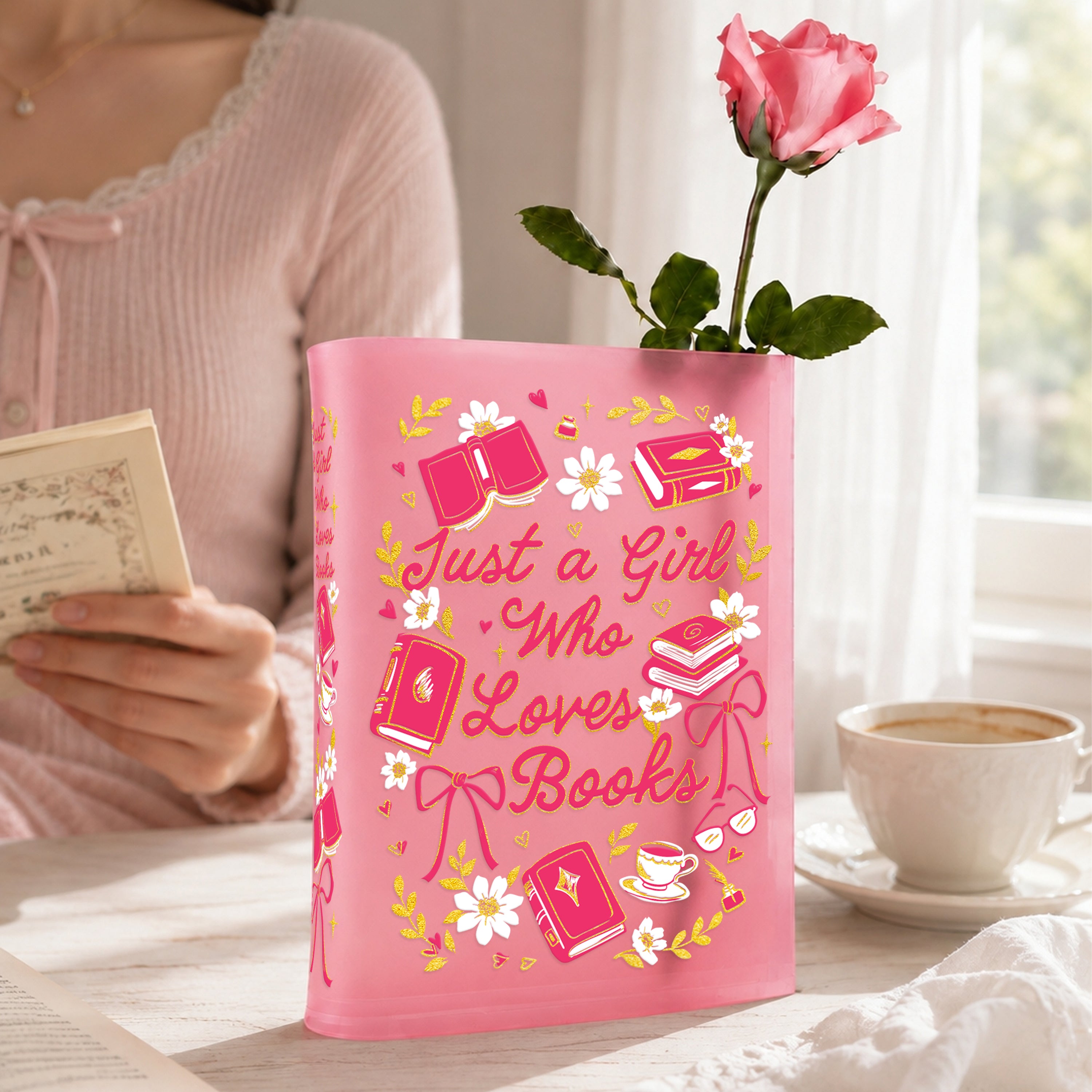 Just A Girl Who Love Books Blush Pink Acrylic Book Vase | Pre-Order