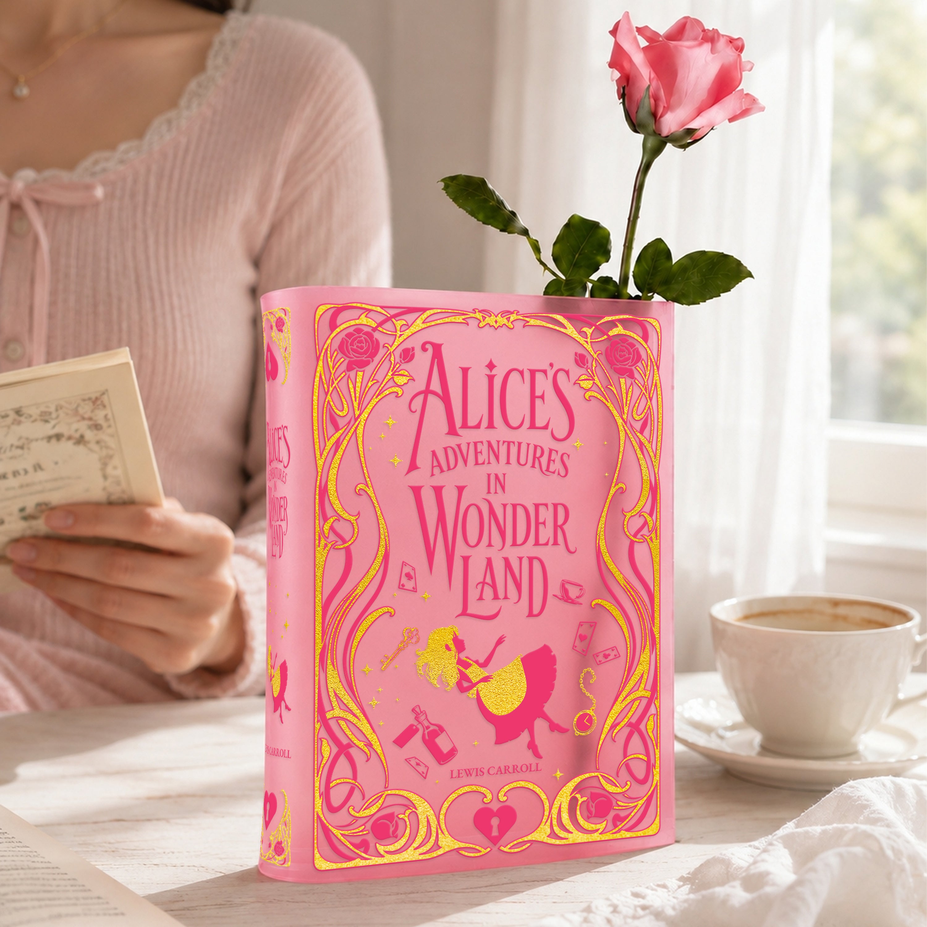 Alice's Adventure In Wonderland Blush Pink Acrylic Book Vase | Pre-Order