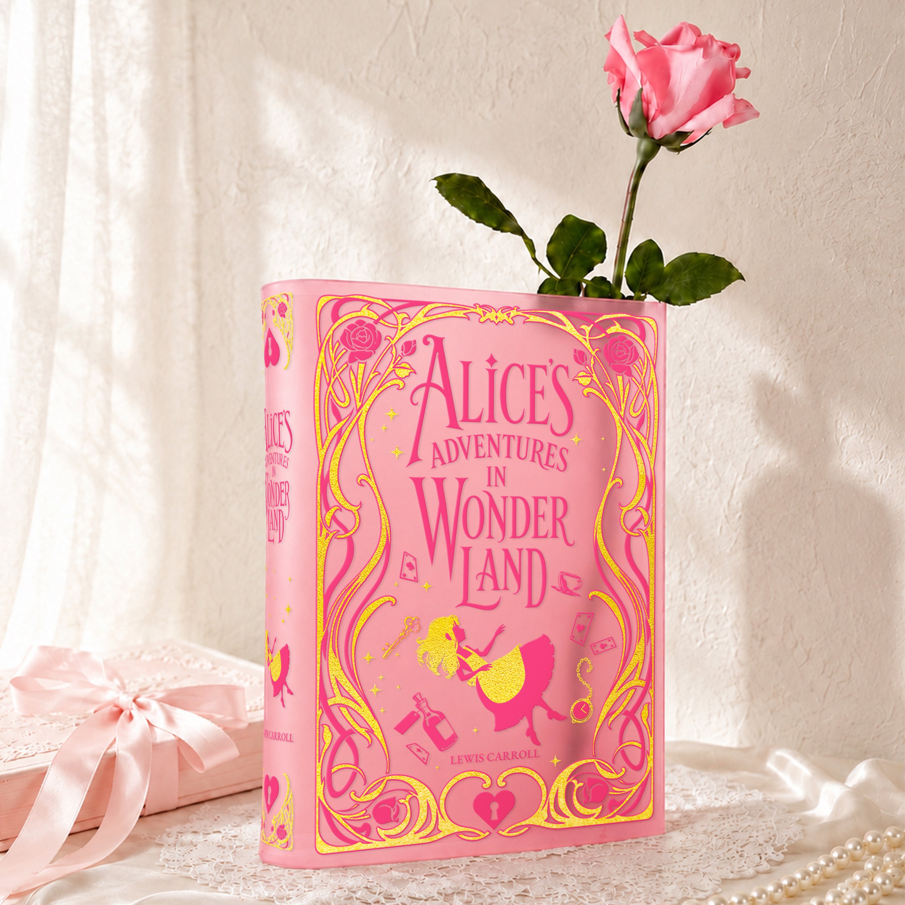 Alice's Adventure In Wonderland Blush Pink Acrylic Book Vase | Pre-Order
