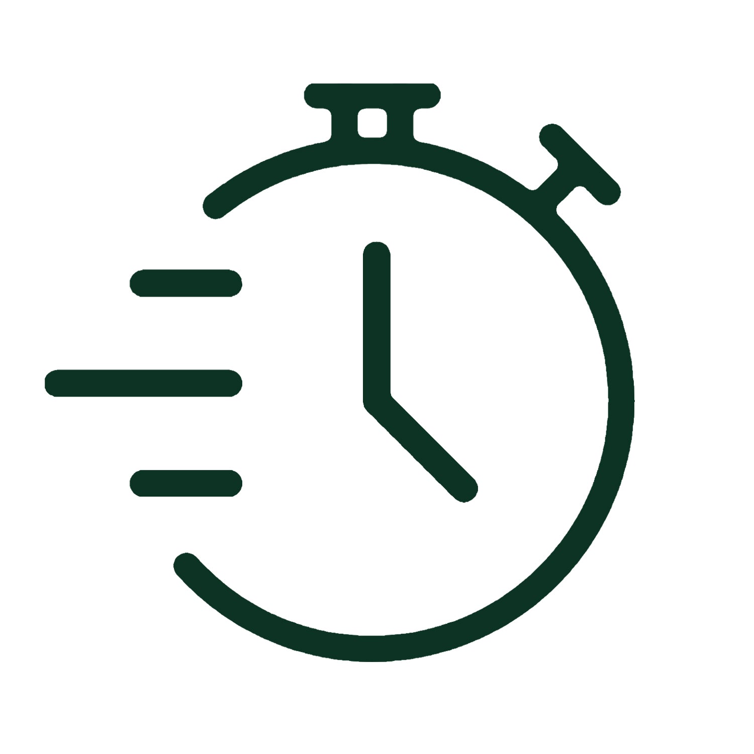 Priority processing icon with fast stopwatch and motion lines on white background